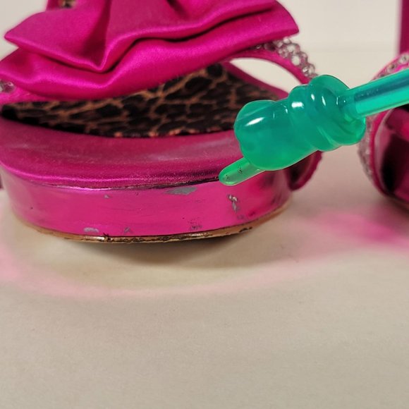 Betsey Johnson Barbiecore Pink Satin Rhinestones Bow Stiletto Shoes Women Sz  7 - Picture 8 of 13